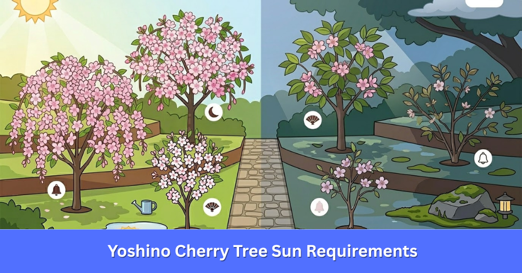 A close-up of cherry tree leaves showing signs of sun scorch and heat stress, illustrating the limits of sun exposure.