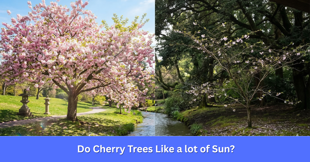 A sun-drenched cherry blossom tree canopy showing the positive effects of full sunlight on petal density and flower color.