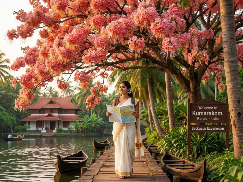 A vibrant Tabebuia Rosea (Pink Trumpet Tree) blooming in Kerala, often called the "Indian Cherry Blossom."