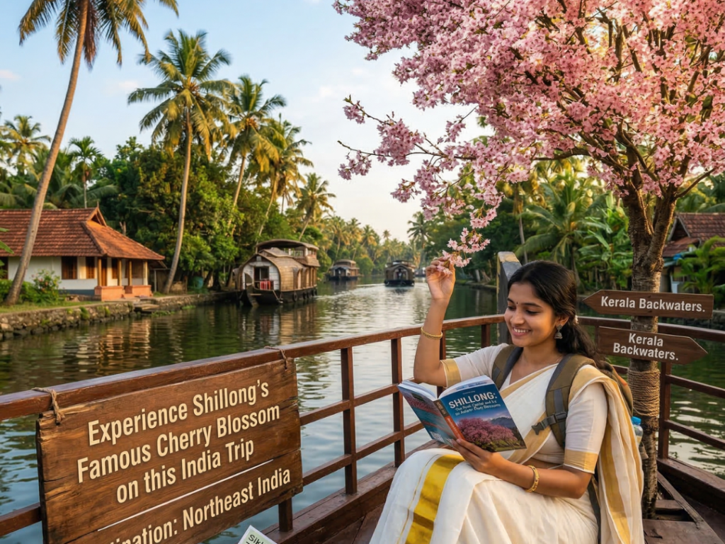 A majestic Shillong cherry blossom tree in full pink bloom during the annual festival in Meghalaya, India.