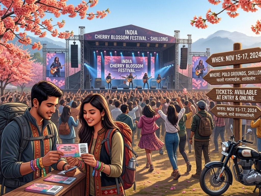 The vibrant pink canopy of Wild Himalayan Cherry Blossoms during the Shillong Cherry Blossom Festival in India.